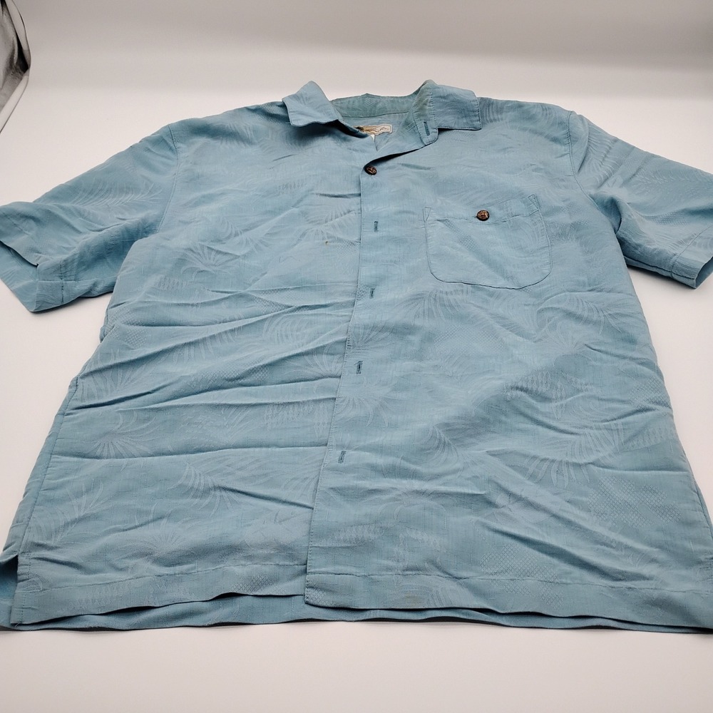Unwind Mens Blue Tropical Jacquard Palm Pineapple Short Sleeve Camp Shirt XL